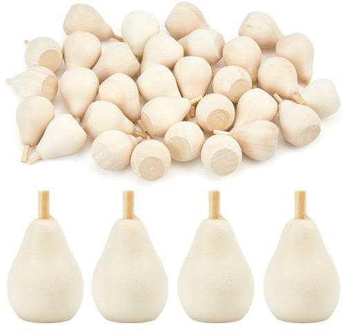 GORGECRAFT 30Stk Unlackierte Holzbirnen Graffiti Holzfiguren Aus Künstlichen Früchten Dekoratives Blankes Holzornament Unlackiert DIY Malerei Basteln Für Weihnachtsbaum Dekoration Feen Kunstprojekte