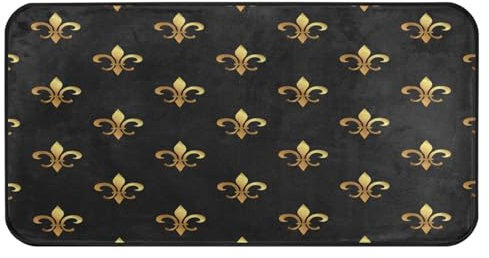 Ksajwzf Tapis de sol de cuisine antidérapant et absorbant Motif fleur de lys Noir 99,1 x 50,8 cm