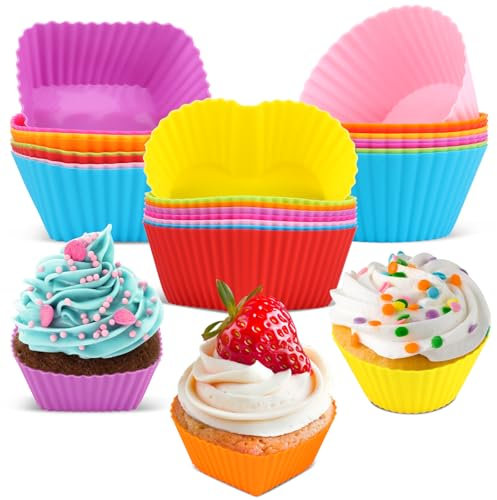 TNOMSNO 24 Stück Muffinform Silikon, 3 Formen, 8 Farben und BPA-Freimuffinförmchen, Muffinförmchen Silikon, Silikon Muffinförmchen für Eincreme, Kuchen und Pudding