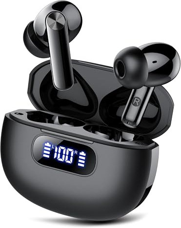 Ecouteurs Bluetooth sans Fil, Écouteurs Bluetooth 5.3 avec 4 ENC Réduction de Bruit Mic Casque, Hi-FI Son Stéréo, 48 Heures Durée, Oreillette Bluetooth Sport IP7 Étanche, Écran LED, Contrôle Tactile