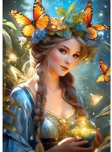 QINRUBB DIY Fee Diamond Painting Erwachsene, 5D Schmetterling Diamant Painting Bilder Anfänger, Traumland Runder Vollbohrer Diamanten Malerei Stickerei Kreuzstich Geschenke Home Wand Dekor 30x40cm