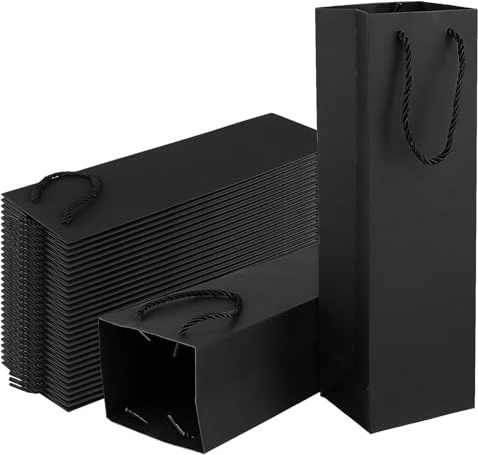 TAICHEUT 40PCS Wine Bags, Black Wine Gift Bags, Paper Bottle Carrier with Handles for Business Party Wedding, 35x11x9cm