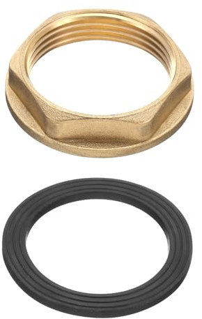 sourcing map Brass Lock Nuts Pipe Fitting, 1-1/4 Inch BSP Female Hex Locknut, Flange Single Hole Faucet Lock Nut with Silicone Washer for Kitchen Basin Sink Plumbing