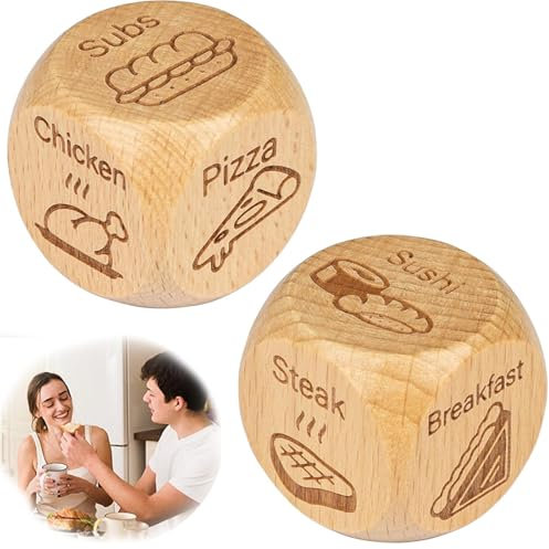 WERIGONI 2 Stück Essenswürfel aus Holz – Date-Night-Spiel, kreative Entscheidungswürfel für Paare, Geschenke für Männer und Frauen Jahrestag Geburtstag Verlobung Valentinstag