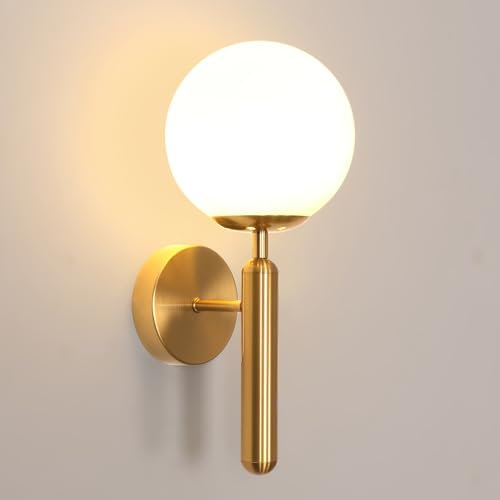 Goeco Moderne Wandleuchte Innen, E27 Gold Wandlampe mit Glas Lampenschirm, Ø15CM Dekorative Wandbeleuchtung für Schlafzimmer, Wohnzimmer, Nachttisch, Esszimmer und Hotel