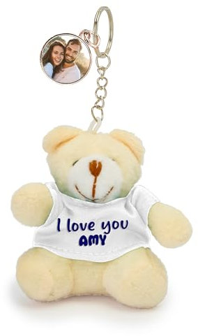 Eliphs Porte-clés ours en peluche avec photo personnalisable avec texte personnalisé, breloque en forme d'ours en peluche, pour la Saint-Valentin, la fête des mères, la fête des pères, cadeaux pour