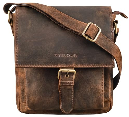 STILORD 'Nevio' Herrentasche Leder Umhängetasche kleine Messenger Bag elegante Handtasche im Vintage Design Schultertasche für 10.1 Zoll Tablet iPad echtes Leder, Farbe:kreta - braun