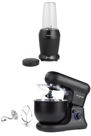 Salter Kuro 3-Piece Baking Set - Electric Stand Mixer with 5L Mixing Bowl and 6 Speed Settings, NutriPro1000 Smoothie Maker with 1L BPA-Free Jug, High-Capacity Kitchen Scale with 10kg Capacity