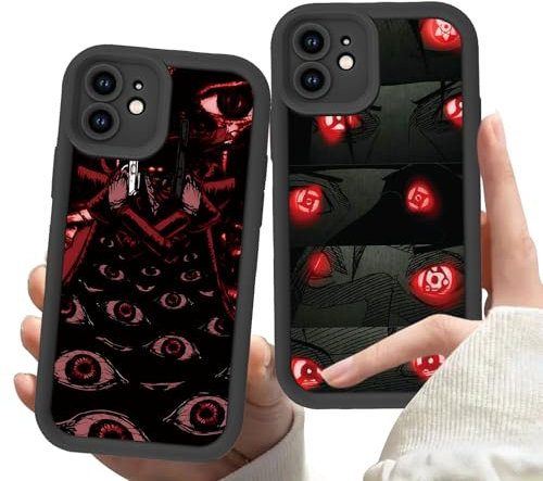 QOMJSDLP 2 Stück Schutzhülle für Apple iPhone 15 Hülle 6.1 Zoll, Anime Naruto Akatsuki Oeil mit Muster Designs Manga für Mädchen Junge Case Schutz Handyhülle Stoßfest TPU Cartoon Cover