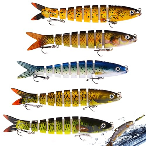 LEKEFETO Wobbler-fiskedrag set med 5 st fiskedrag med 2 borrkrokar och förvaringslåda fiskedrag för sötvatten och havsvatten fiskedrag fiskegåvor