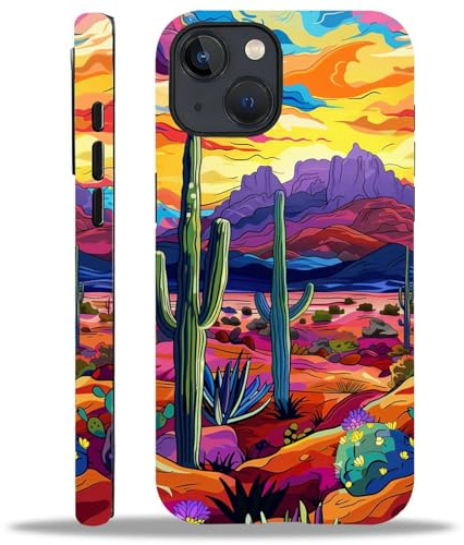 yicomon Compatible with iPhone 13/iPhone 14 Case, Arizona Desert Cacti Pattern Print Matte Phone Case Durable Fashion Funny Liquid Silicone Case Soft Anti-Scratch Shockproof Protective Cover