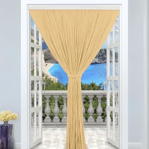 IL BOTTEGONE Tenda Antimosche per Porta Finestra a Pannello con Telaio in PVC, 100 x 220, Moschiera con Corde a Pallini per Esterno Interno Fili a Caduta - (Beige)