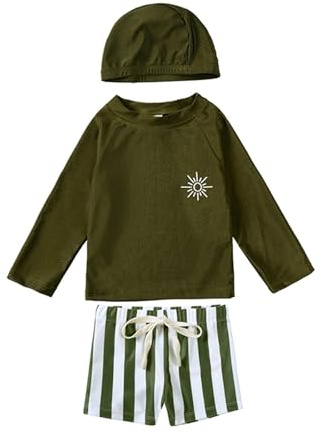 Kelandoom Ensemble De Maillot Bain Bébé Garçon, UPF avec Bonnet Solaire Bebe Garcon 24 Mois Imprimé Dinosaure À Manches Courtes Deux Pièces(Vert,2-3 Ans)