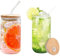 500ML Can Glass Cups,Transparent Drinking Glasses with Bamboo Lids and Straws, 2Pcs Beer Can Glass Tumbler Glasses Ice Coffee Cup for Beverage Clear Tumbler Cup for Juice,Smoothies,Cocktail Whiskey