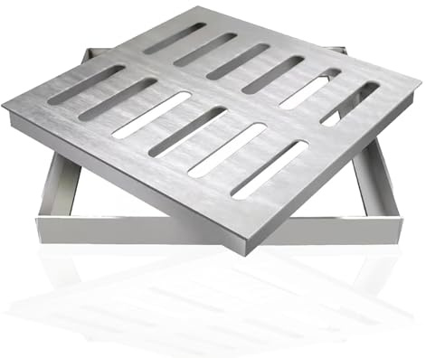 Griglie di Scarico in Acciaio Inossidabile 304 con Telaio Quadrato,Canaletta Scolo Acqua Piovana per Scarico a Pavimento Spessore 2mm (argenteo,200x200x20mm)