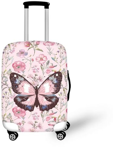 HUGS IDEA Housse de protection en polyester anti-rayures pour valises, papillon rose, XL(29-32 Cover)