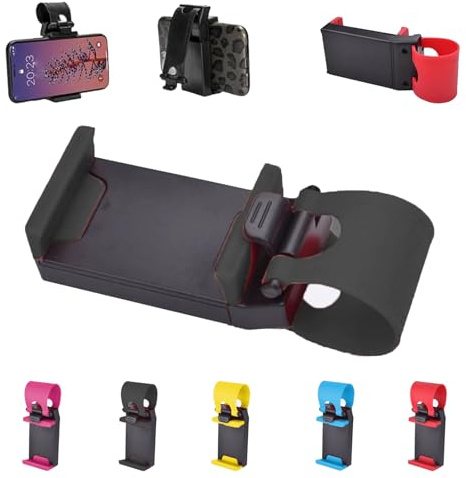Wtujil Steering Wheel Phone Holder, Car Steering Wheel Phone Holder for iPhone, Magnetic Bar Mount with Adjustable Strap, Easy Navigation & Communication, for Most Steerings Wheels (Black)