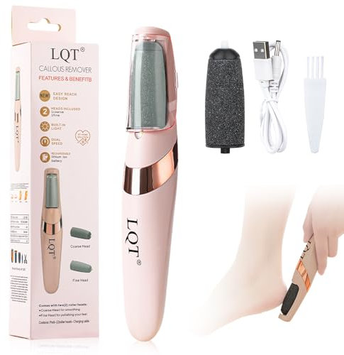 LQT Hornhautentferner Elektrisch mit LED-Beleuchtung, Professionelle Fußpflege Gerät zum Effektiven Hornhaut Entfernen an Füßen, 2 Austauschbare Aufsätze & Abnehmbarer Design (Rosa)