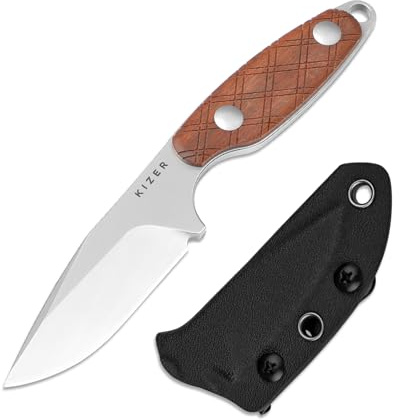 Kizer Muskrat Feststehender Messer, 8 cm S35VN Stahl mit Mkuruti Holzgriff Feste Klinge EDC Messer für Männer Frauen, für Outdoor-Jagd Wandern Überleben Camping mit Scheide, 1064A2