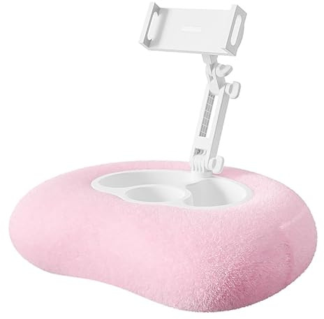 Generisch Plush Tablet Holder with Phone Stand, PS-01, Pink/Grey, Soft Cushion Holder for Bed/Sofa/Car, 12-25cm Device Compatibility