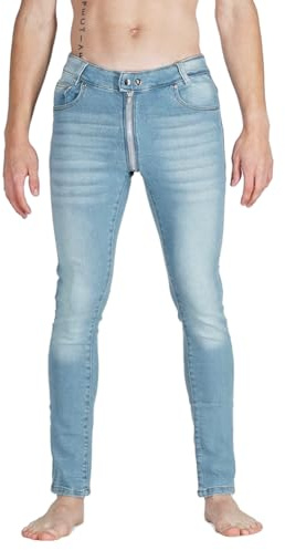 Bockle® Gay-Zip Hellbaue Jeans Waschung Skinny Stretchjeans 1083 | Durchgehender Reißverschluss