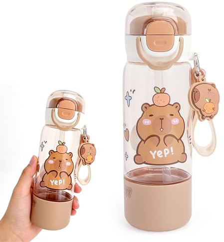 Gourde Capybara 510 ml Sans BPA Anti-Fuite – Une Gourde Trois Modes de Boisson avec Paille, Bouteille d’Eau Mignonne pour l’École et le Quotidien, Adaptée aux Boissons Chaudes