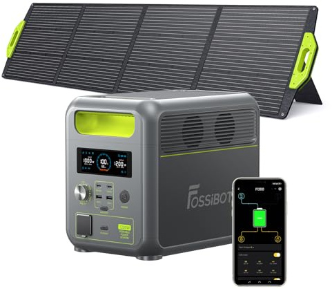 FOSSiBOT Tragbare Powerstation F1200, 1024Wh LiFePO4 Solargenerator mit 2 1200W AC Ausgänge, 100W Typ-C, 45 Min. Schnellladung von 0-80%, für Reise, Camping, Hausgebrauch, mit 200W Solarpanel