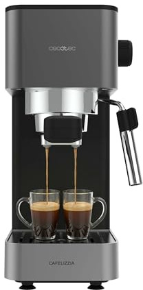 Cecotec Cafetera Express Manual Cafelizzia 690 Grey. 1230-1465W, Bomba 20 Bares, 1 o 2 Tazas, Vaporizador, Tanque 1,5L, Thermoblock, Panel Táctil, Espresso de Barista en Casa