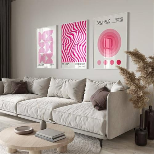 3er Bauhaus Poster Set,Farbverlauf Aura Nummer Wandbilder Bilder,Bauhaus Deko Bunte Abstrakte Geometrie Premium Poster Wohnzimmer Schlafzimmer Minimalistischen Mid-Century,Ohne Rahmen (40*50cm,A)