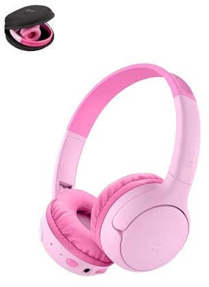 Belkin SoundForm Mini 2 Auriculares Inalámbricos Bluetooth para Niños, Cascos Inalámbricos de Diadema con Funda, 55 h de Autonomía, Límite de Volumen a 85 dB, Micrófono, iPhone, iPad, Galaxy, Rosa