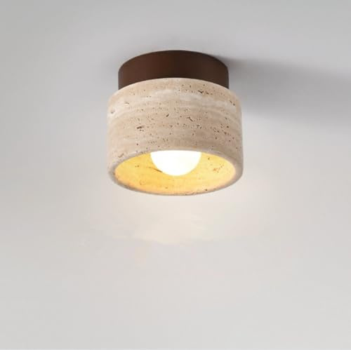 SXYSXYSXY Faretto soffitto rotondo installazione a vista pietra travertino naturale legno massello noce portalampada E27 senza lampadina lampada anticamera balcone corridoio 12x10cm