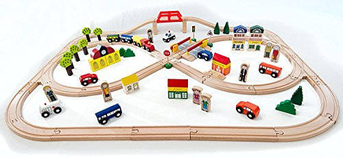 Traditional Wooden Train Set - over 100 pieces - Compatible with Brio and BigJigs Train Sets