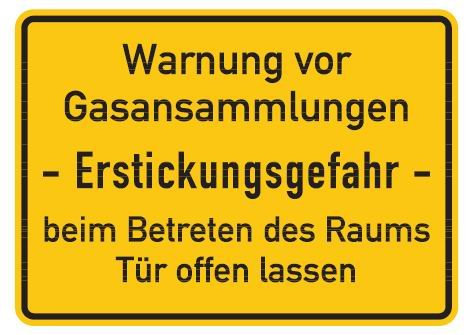 Buddel-Bini Qualitäts - Aluminium Schild Warnung vor Gasansammlungen - Erstickungsgefahr - beim Betreten des Raums Tür offen Lassen 250x350 mm geprägtes Aluschild 0,6 mm Alu