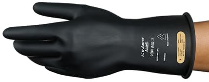 Ansell ActivArmr Guantes Aislantes Dieléctricos, Protección Eléctrica Class 00, Tensión 500V, Trabajos con Electricidad, Látex de Caucho Natural, 36 cm, Negro, Talla XL, 1 Par