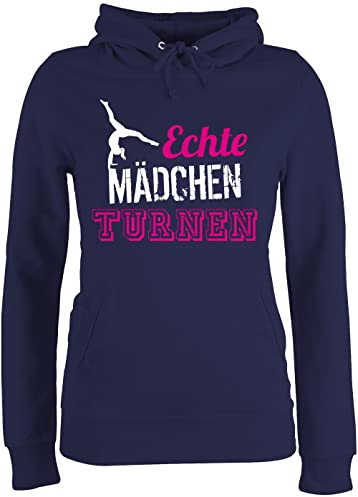 Pullover Damen Hoodie Frauen - Echte Mädchen turnen I Geschenk Turnerin - M - Navy Blau - pulli personalisierbar sport turn hoddies turner pullis gymnastic hoody turnerinnen hoddys kunstturnen