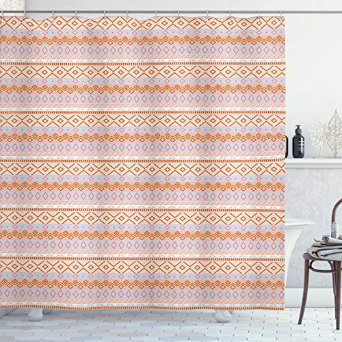 ABAKUHAUS Mexikaner Duschvorhang, Rhombus, Stoffliches Gewebe Badezimmerdekorationsset mit Haken, 175 x 200 cm, Ceil Blau Lachs