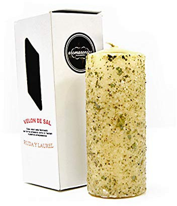 Grande Bougie de Sel, Rue et Laurier (5,5 cm x 15 cm) Bougie Artisanale