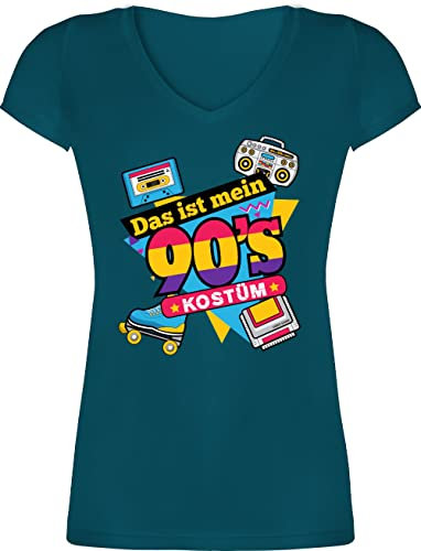 T-Shirt Damen V Ausschnitt - Karneval & Fasching - Das ist Mein 90er Jahre Kostüm I Neunziger Jahre I 90s I Fastnacht I Fasnacht I Fasnet - XL - Türkis - verkleidungen faschingsshirt Faschings 90