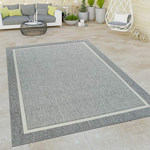 Paco Home In- & Outdoor Teppich wetterfest Skandinavisch für Terrasse, Balkon & Garten pflegeleicht & robust Modernes Design Grau, Grösse:200x290 cm