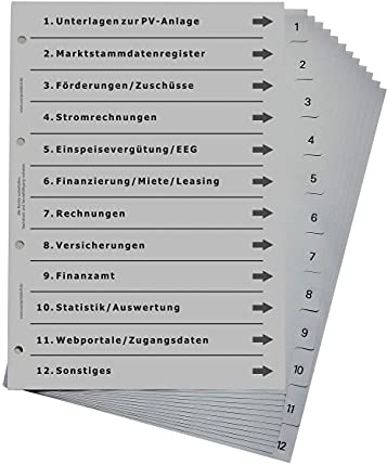 Ordnerregister für Photovoltaik, DIN A4, lichtgrau (10er Set)