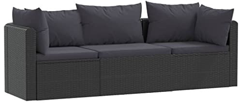 vidaXL Gartensofa 3-TLG. Gartenmöbel Sofa Lounge Sitzgruppe Rattansofa Rattanmöbel Ecksofas Mittelsofa Gartenset Poly Rattan Schwarz