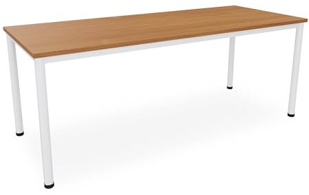 Dila GmbH Schreibtisch/Besprechungstisch in verschiedenen Größen und Farben weißes Metallgestell Konferenztisch (B: 200 cm x T: 80 cm, Buche)