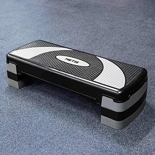 METIS Aerobic Stepper - Verstellbare Höhen | Aerobic Fitnessgeräte für Zuhause - 10cm, 15cm und 20cm | Heimtraining | Steppbrett für Fitness | 3 Farben (Schwarz/Grau)