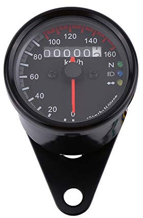Motorrad Tachometer cafe racer tacho analog, 12 V, 6,5 cm/2,56 D 1 Stück Universal LED Hintergrundbeleuchtung Signal Kilometerzähler K/MH(Schwarzgesichtig)