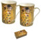 Queen Isabell Lot de 2 tasses à café en porcelaine avec cuillère Motif baiser de klimt 250 ml
