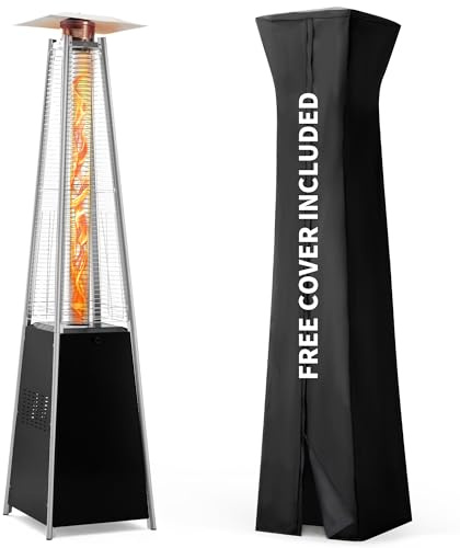 Pamapic Patio Heater with Cover, 48,000 BTU Pyramid Flame Outdoor Heater Quartz Glass Tube 87 Propane Heater