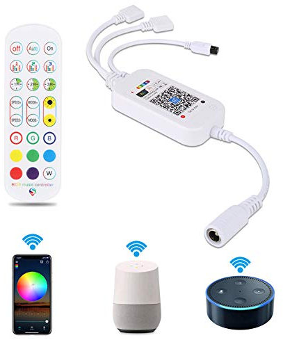 WiFi LED Smart Controller mit Fernbedienung, LUXONIC Wireless RGB WIFI Controller für LED Streifen Smartphone WLAN Control Box für RGB LED Bänder Stripes Band Lichter, Kompatibel mit Alexa Google Home