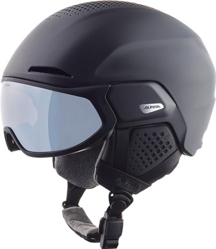 Alpina Alto Q-LITE - Sicherer, Stoßabsorbierender & Individuell Anpassbarer Skihelm Mit Kontrastverstärkendem Visier Für Erwachsene, Black matt, 51-55 cm