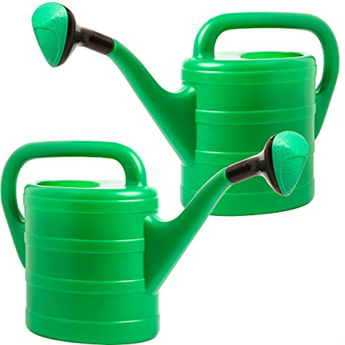 2er Set Gießkanne 5l, 2 Stück Gartengiesskanne aus Kunststoff, Giesskanne mit Abnehmbarer Tülle zur Bewässerung von Pflanzen & Blumen, 5 Liter Gießkannen Garten, Made in EU, Grün, 2friends