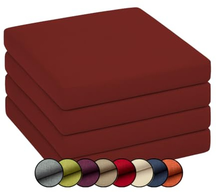 chilly pilley Stuhlkissen Gartenkissen Gartenstühle Stuhlauflage Stuhlpolster Sitzkissen Abnembar Bezug Mit Reißverschluss Auflage Set Garten Kissen (4X 50x50x5, Dunkelrot)
